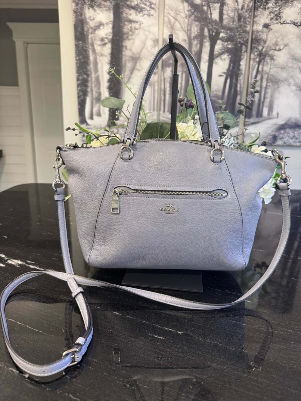 💙Coach Prairie Satchel in Powder Blue Pebbled Leather Crossbody/Shoulder Bag
